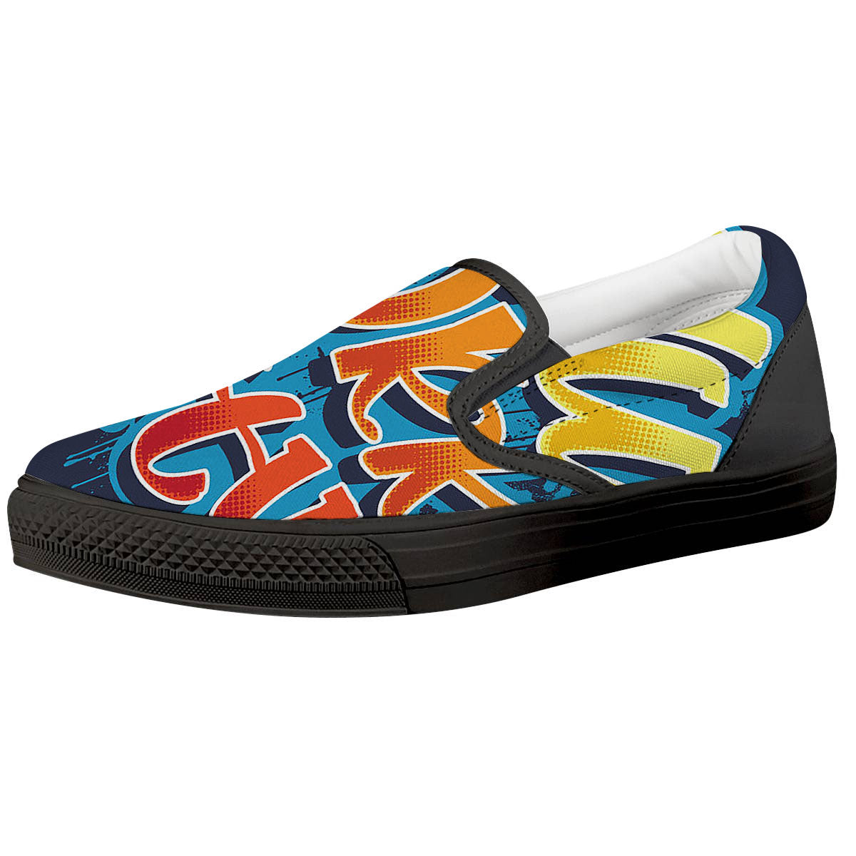 Graffiti NYC Print Black Slip On Shoes-grizzshop