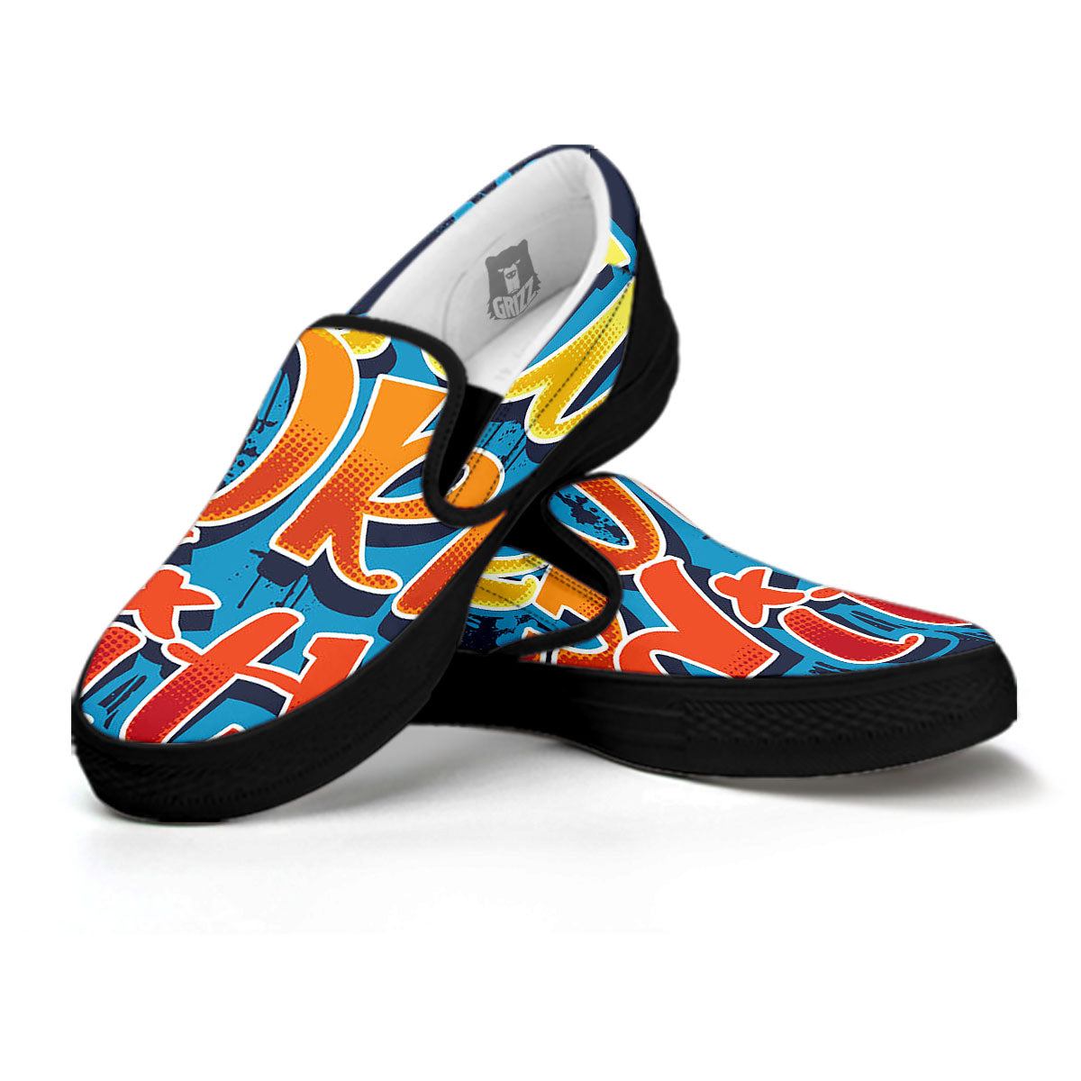 Graffiti NYC Print Black Slip On Shoes-grizzshop