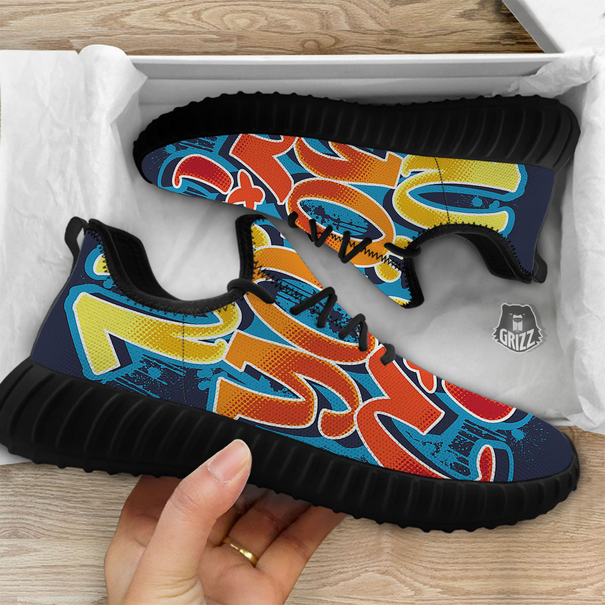 Graffiti NYC Print Black Walking Shoes-grizzshop