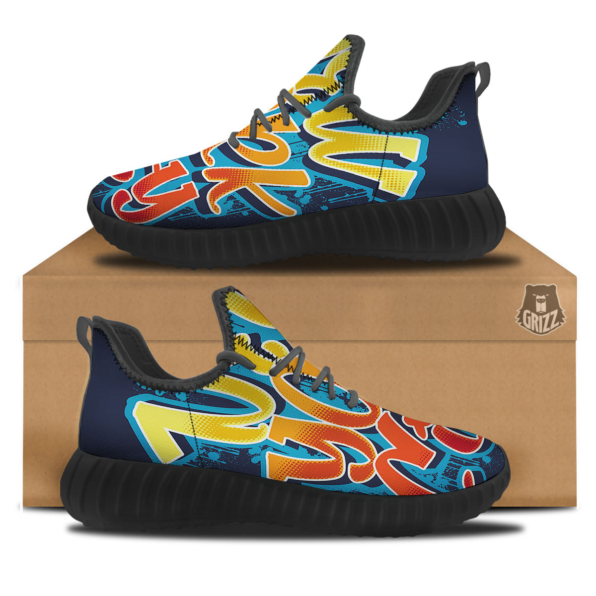 Graffiti NYC Print Black Walking Shoes-grizzshop