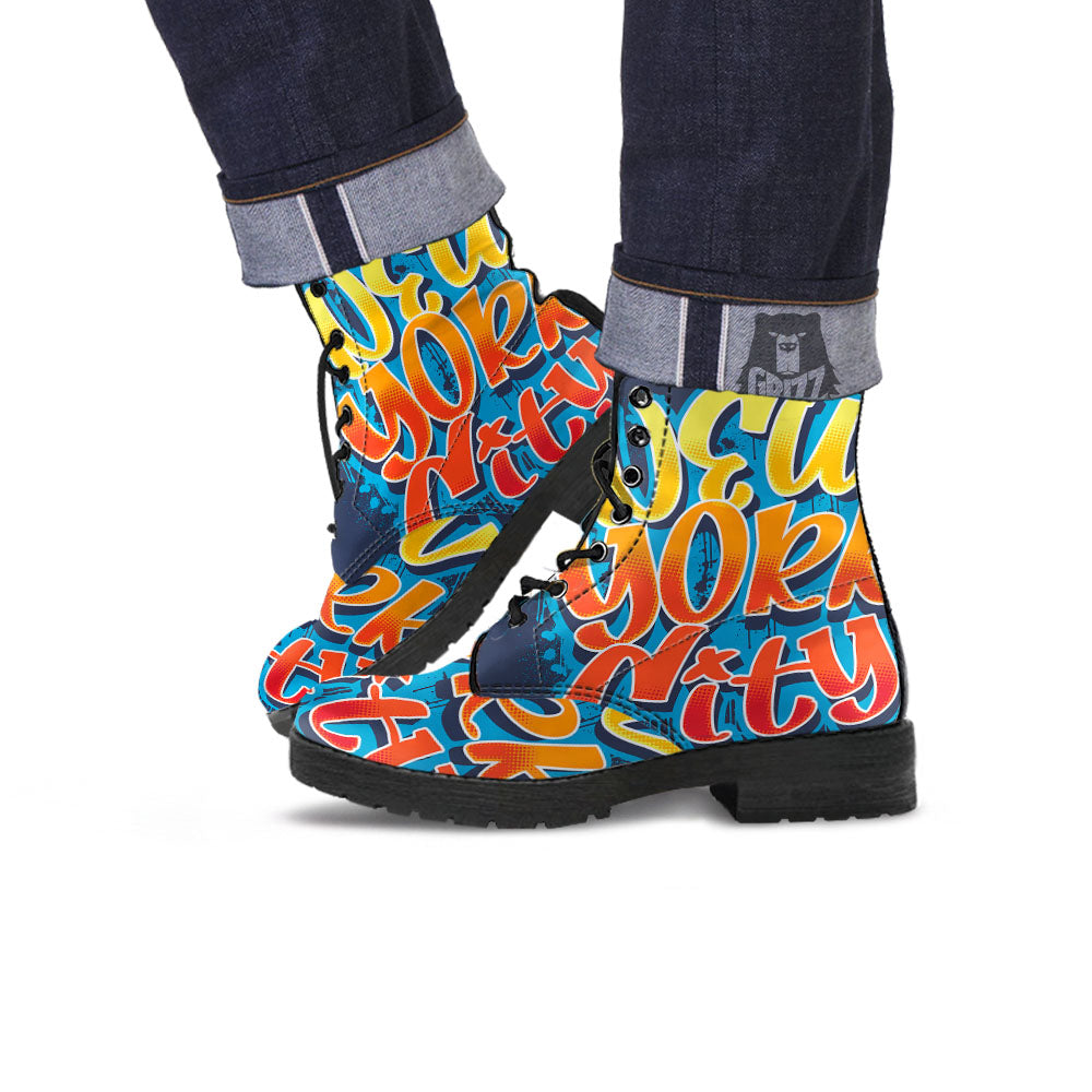 Graffiti NYC Print Leather Boots-grizzshop