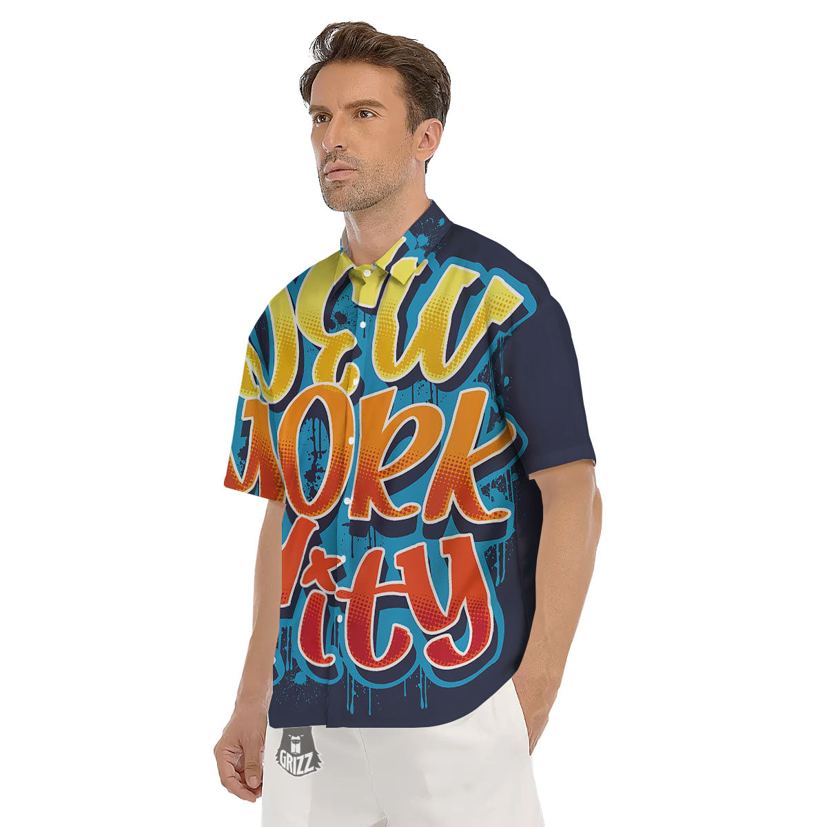 Graffiti NYC Print Men's Short Sleeve Shirts-grizzshop