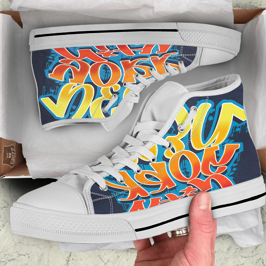 Graffiti NYC Print White High Top Shoes-grizzshop