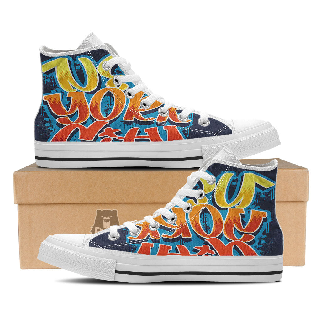 Graffiti NYC Print White High Top Shoes-grizzshop