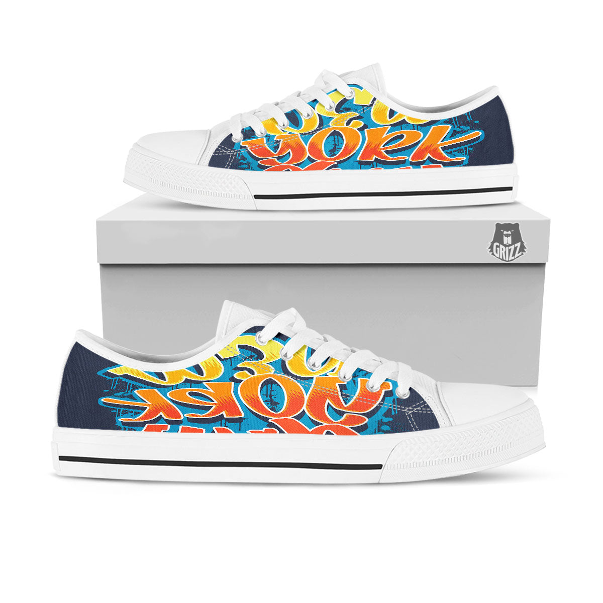 Graffiti NYC Print White Low Top Shoes-grizzshop