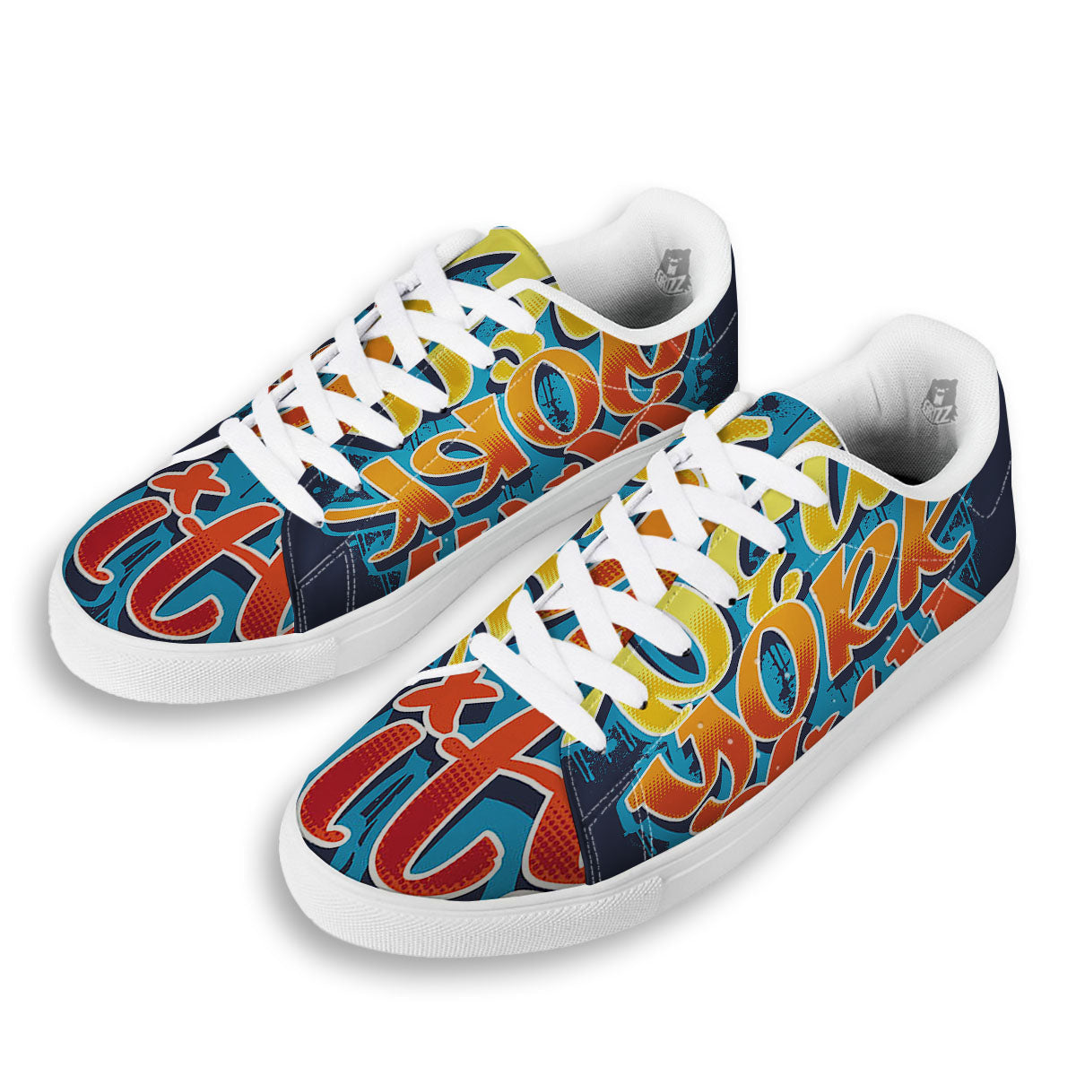 Graffiti NYC Print White Low Top Sneakers-grizzshop