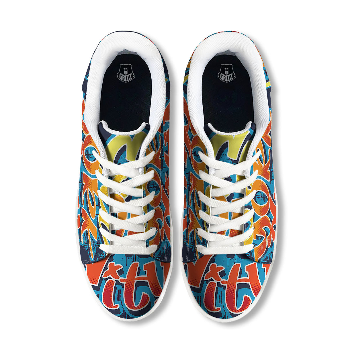 Graffiti NYC Print White Low Top Sneakers-grizzshop