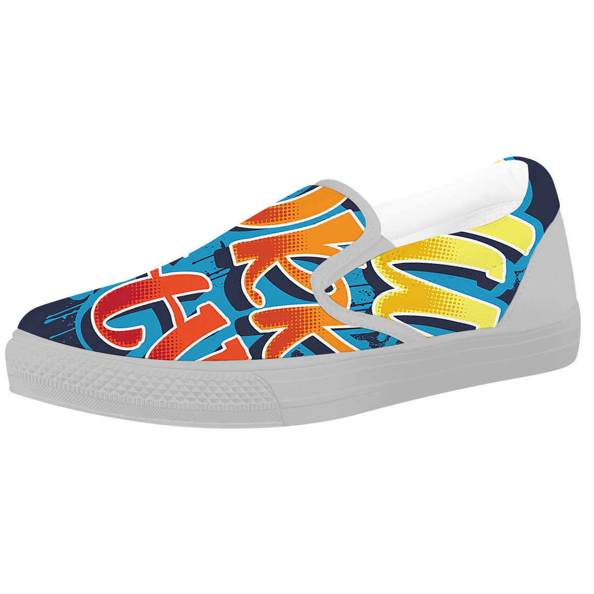 Graffiti NYC Print White Slip On Shoes-grizzshop