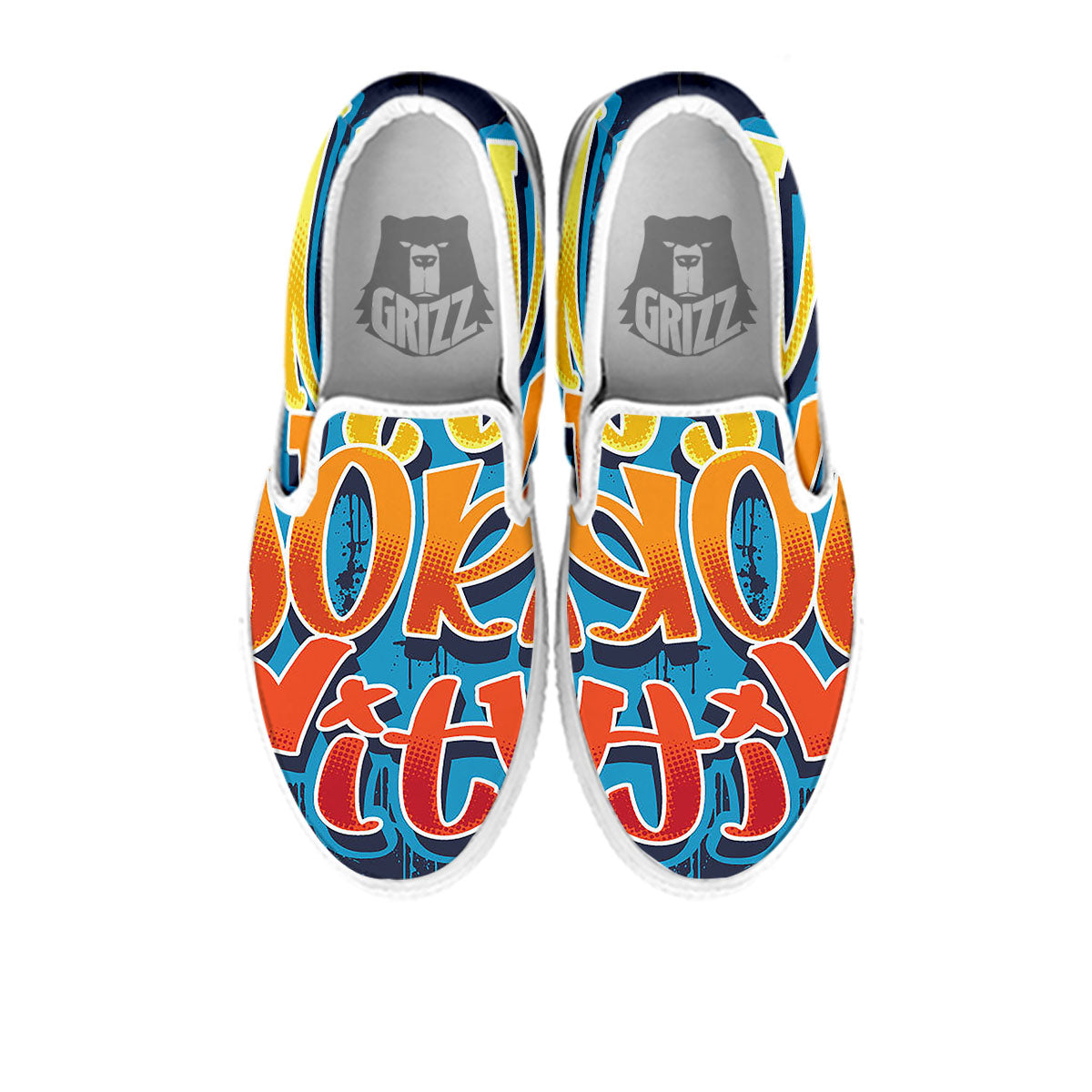 Graffiti NYC Print White Slip On Shoes-grizzshop