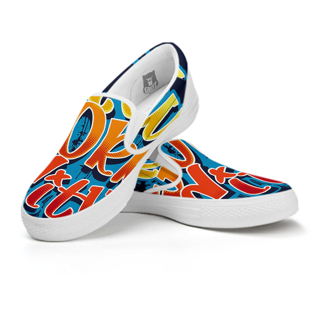 Graffiti NYC Print White Slip On Shoes-grizzshop