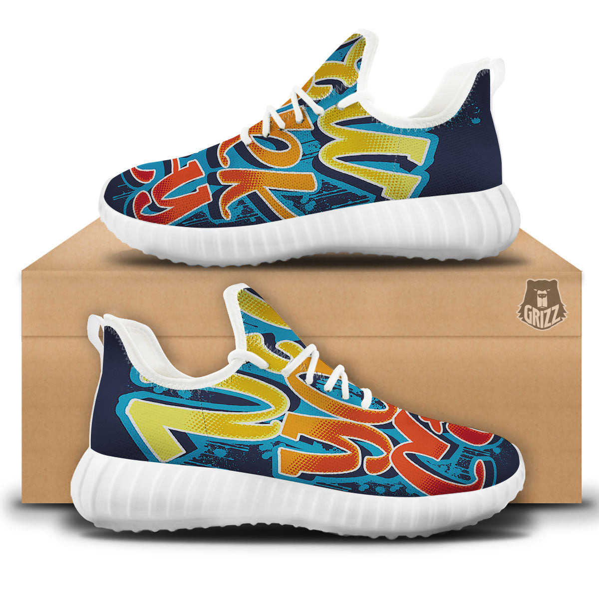 Graffiti NYC Print White Walking Shoes-grizzshop