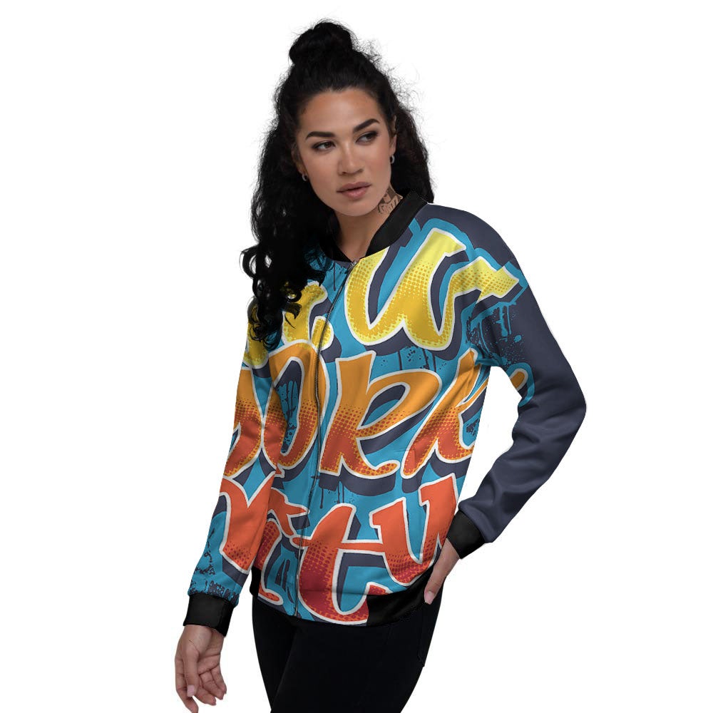 Graffiti NYC Print Women's Bomber Jacket-grizzshop