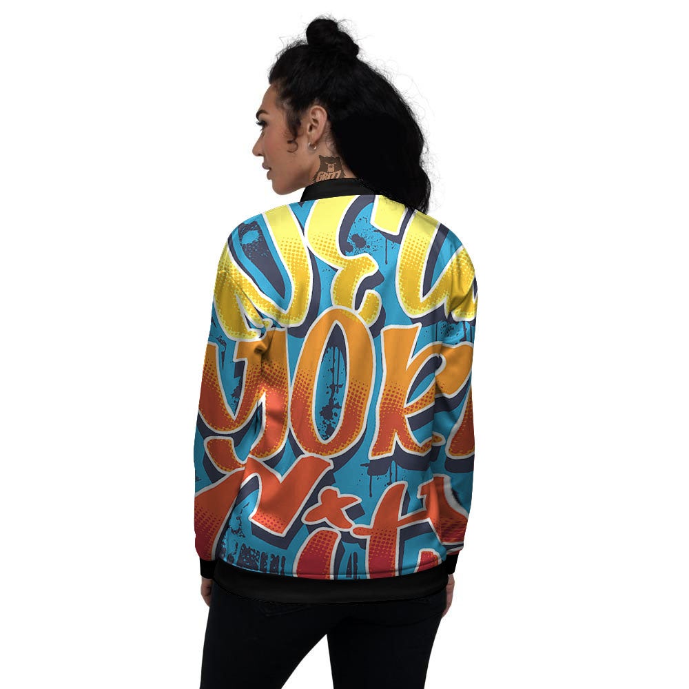 Graffiti NYC Print Women's Bomber Jacket-grizzshop