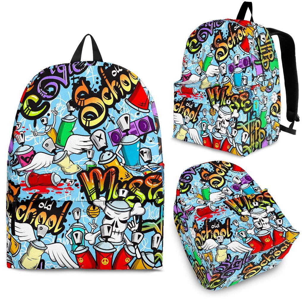 Graffiti Pattern Print Backpack-grizzshop