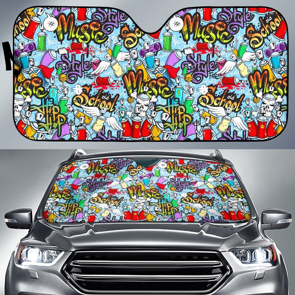 Graffiti Pattern Print Car Sun Shade-grizzshop