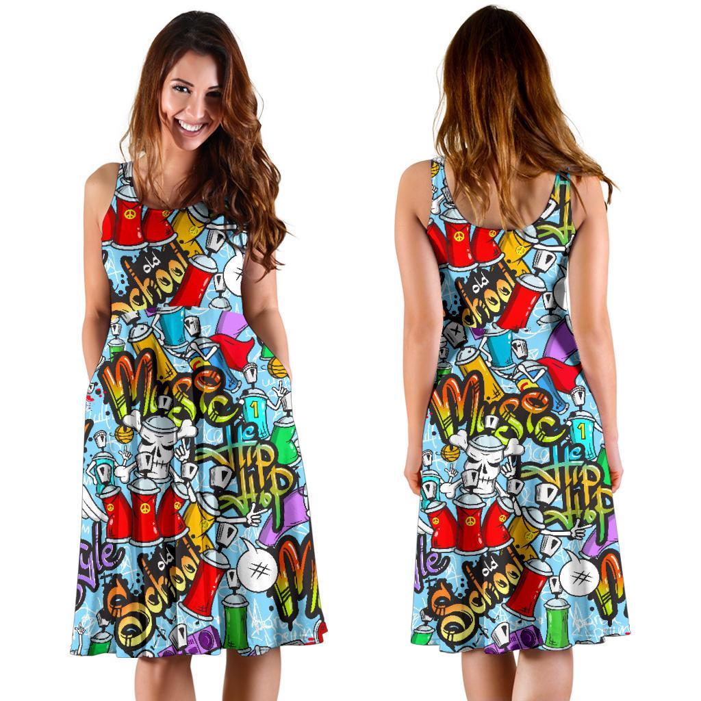 Graffiti Pattern Print Dress-grizzshop