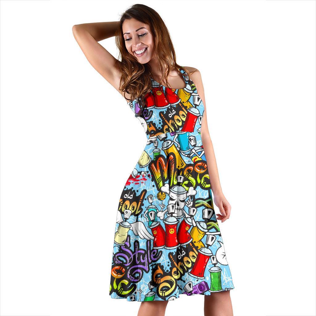 Graffiti Pattern Print Dress-grizzshop