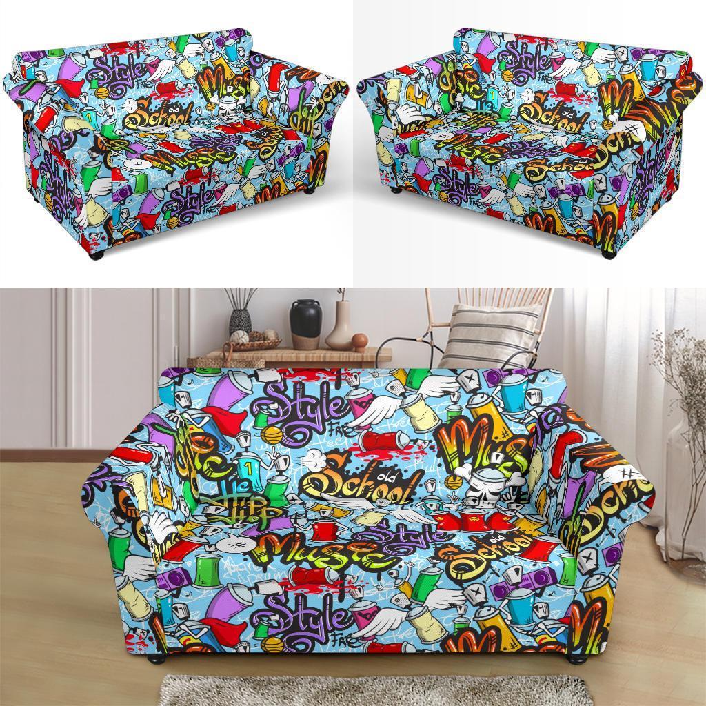 Graffiti Pattern Print Loveseat Cover-grizzshop