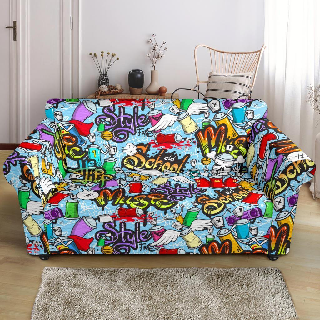 Graffiti Pattern Print Loveseat Cover-grizzshop