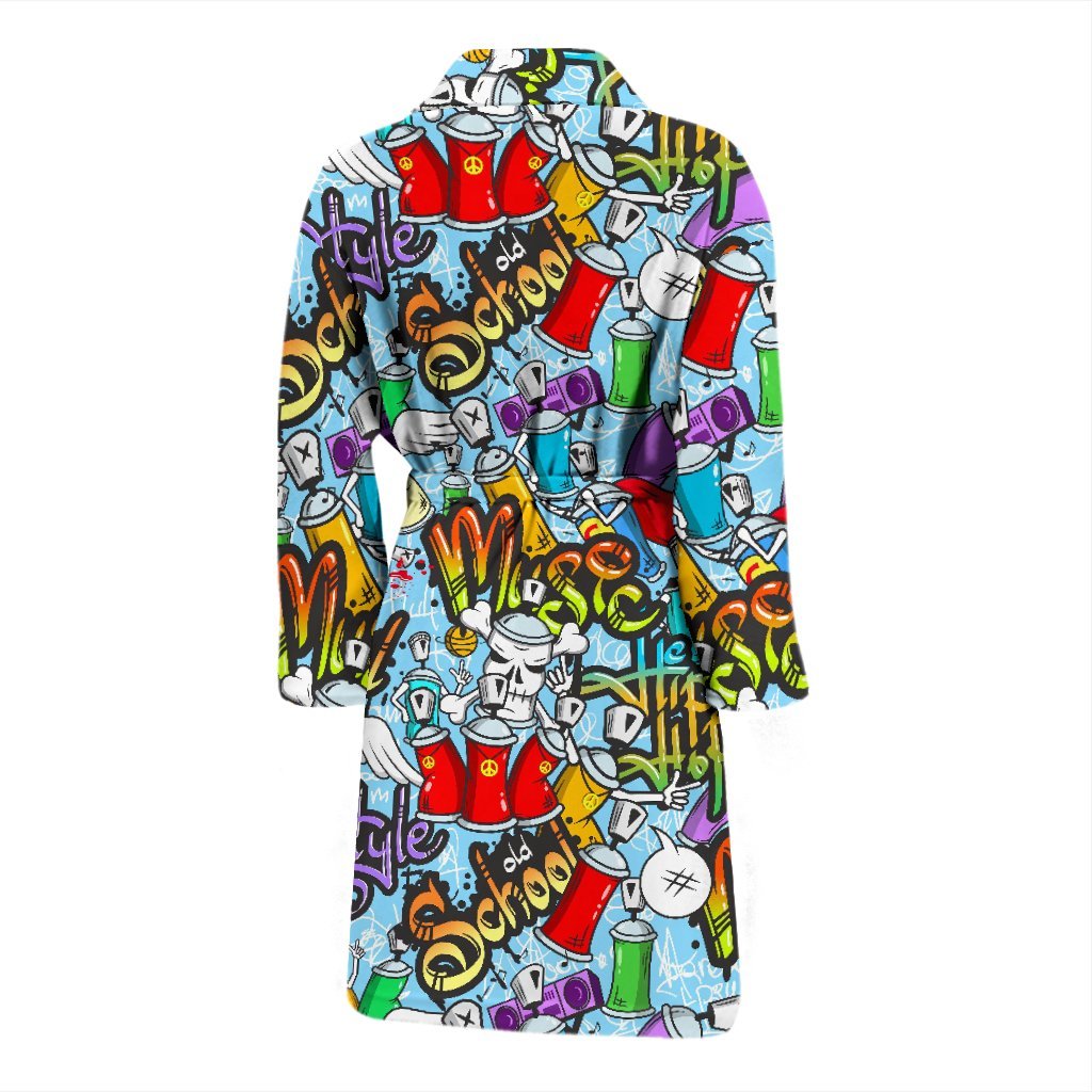 Graffiti Pattern Print Men Long Robe-grizzshop