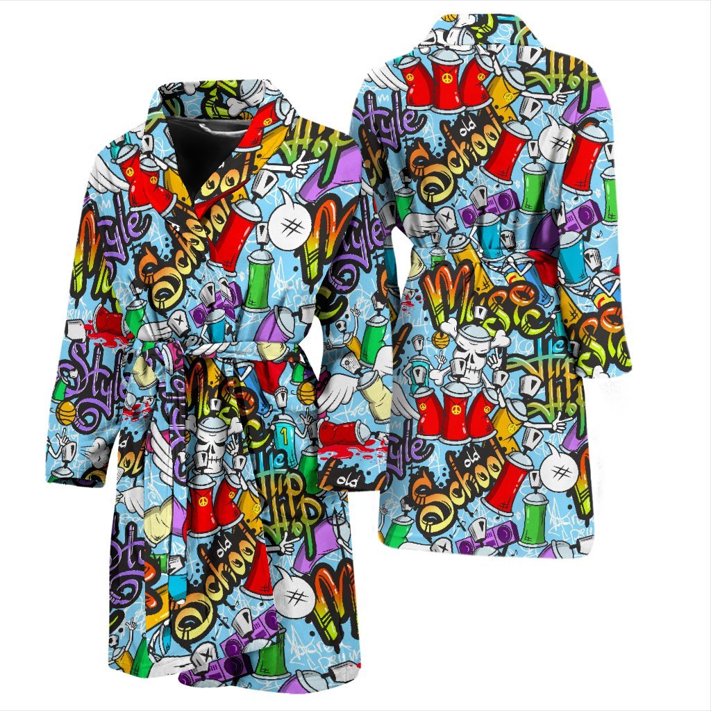 Graffiti Pattern Print Men Long Robe-grizzshop