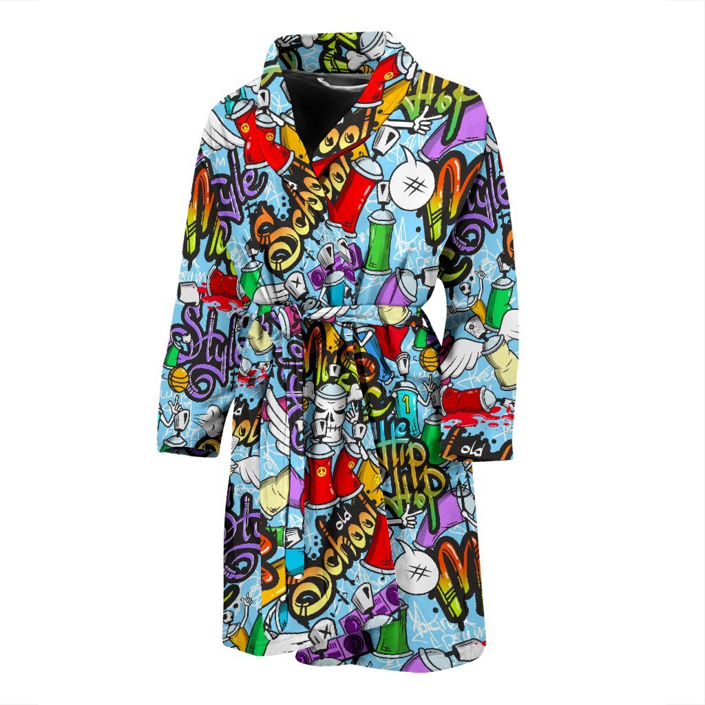 Graffiti Pattern Print Men Long Robe-grizzshop