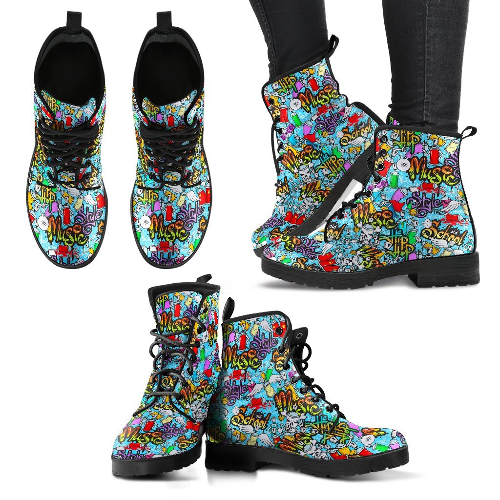 Graffiti Pattern Print Men Women Leather Boots-grizzshop