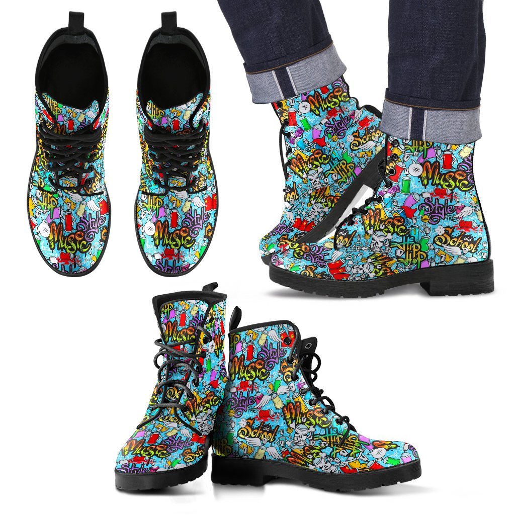 Graffiti Pattern Print Men Women Leather Boots-grizzshop