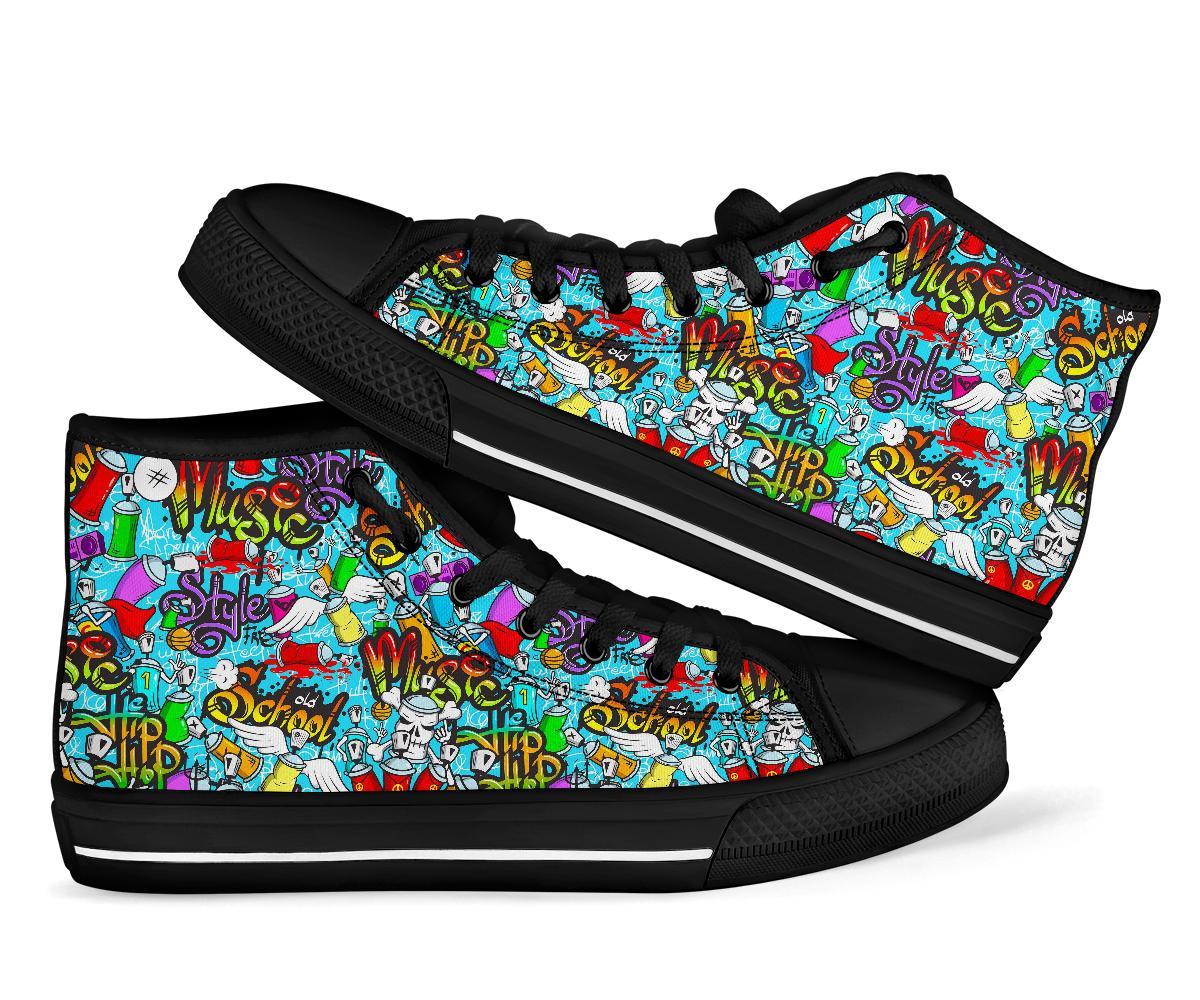 Graffiti Pattern Print Men Women's High Top Shoes-grizzshop