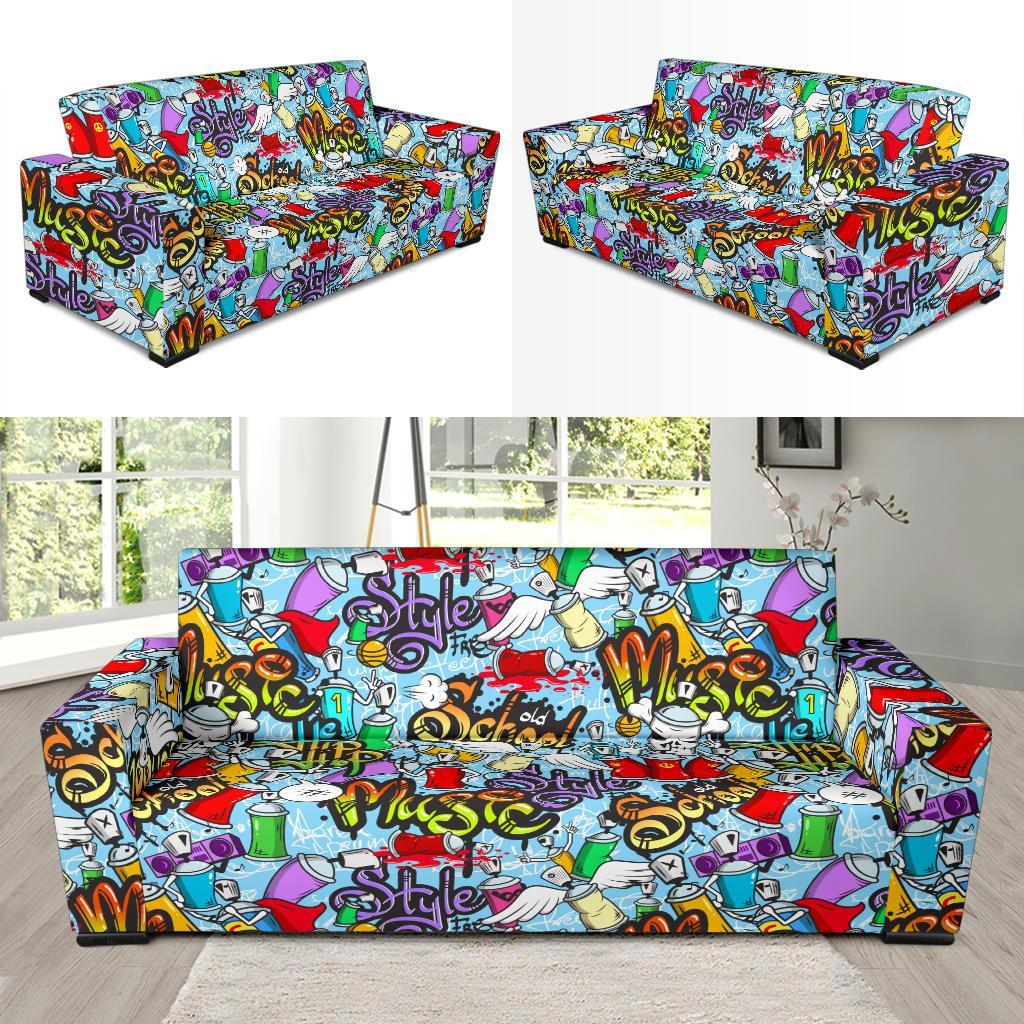 Graffiti Pattern Print Sofa Covers-grizzshop