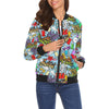 Graffiti Pattern Print Women Casual Bomber Jacket-grizzshop