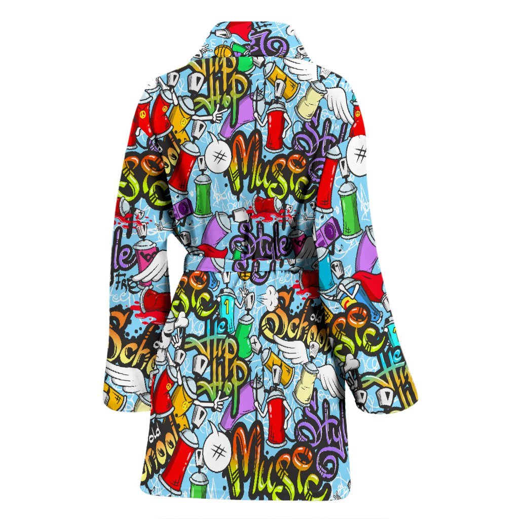 Graffiti Pattern Print Women Long Robe-grizzshop