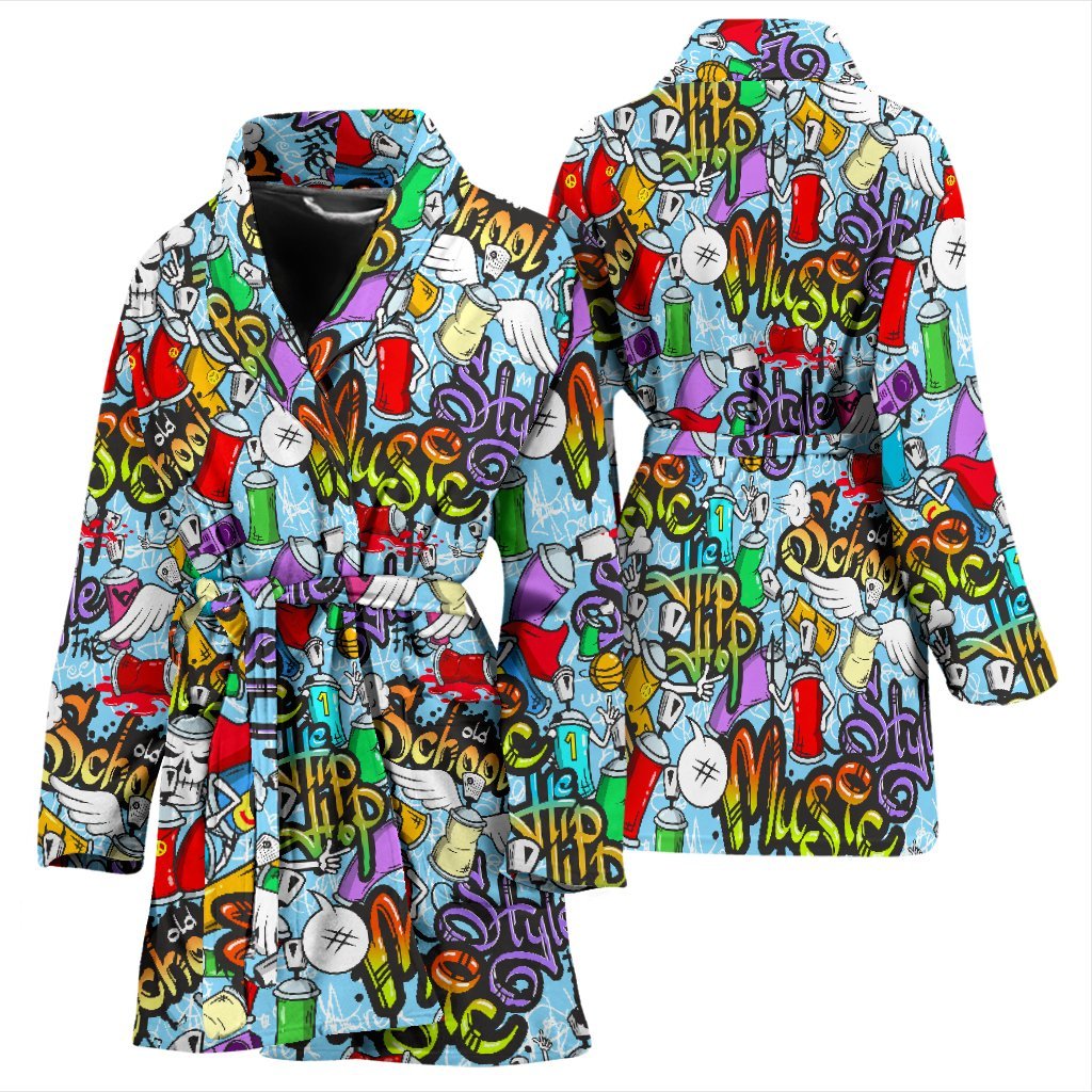 Graffiti Pattern Print Women Long Robe-grizzshop