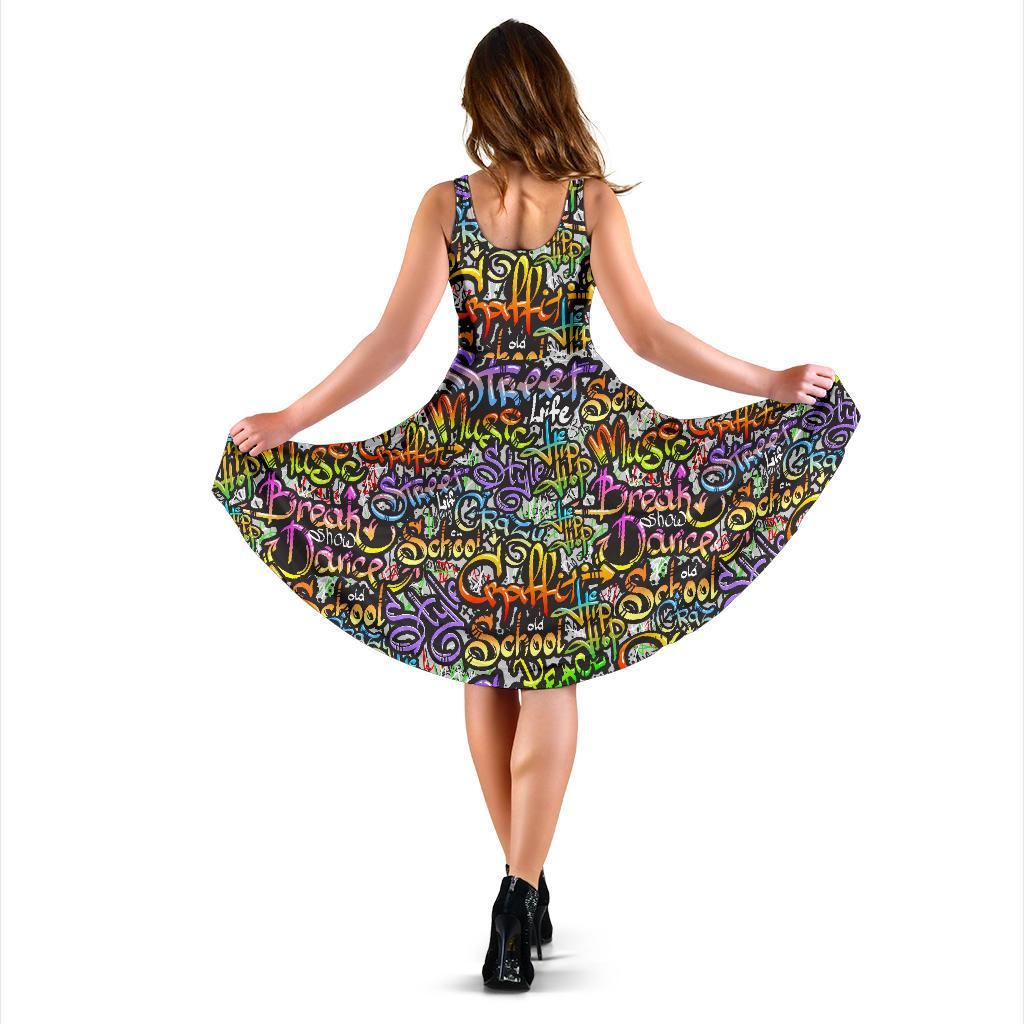 Graffiti Print Pattern Dress-grizzshop