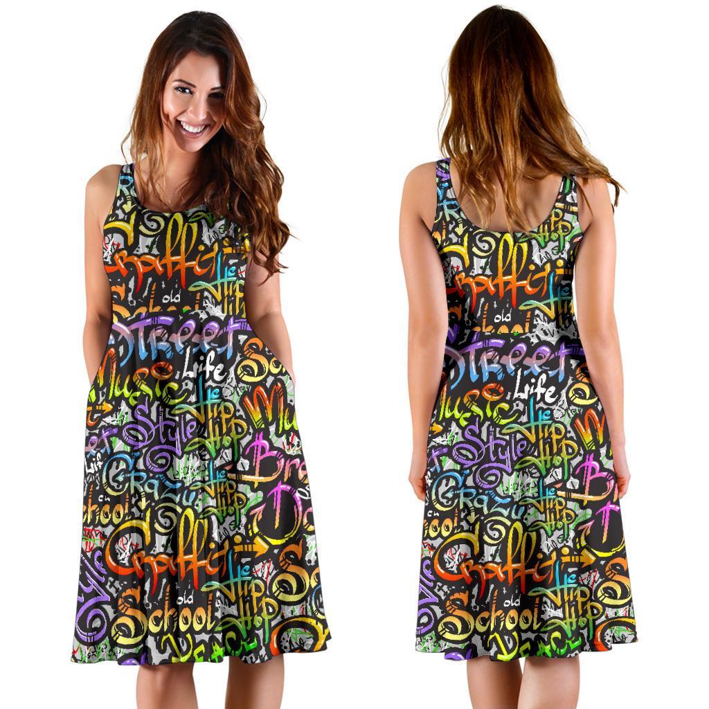 Graffiti Print Pattern Dress-grizzshop