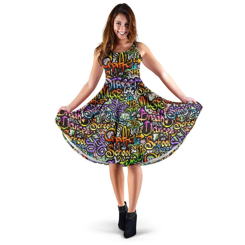 Graffiti Print Pattern Dress-grizzshop