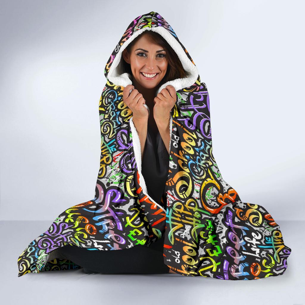 Graffiti Print Pattern Hooded Blanket-grizzshop