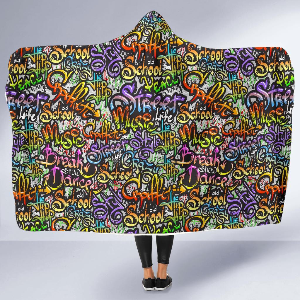 Graffiti Print Pattern Hooded Blanket-grizzshop