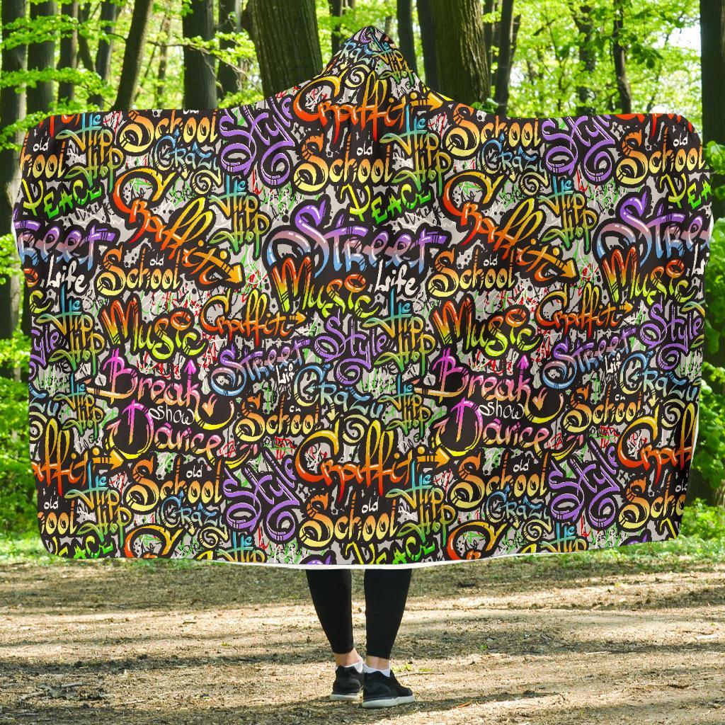 Graffiti Print Pattern Hooded Blanket-grizzshop