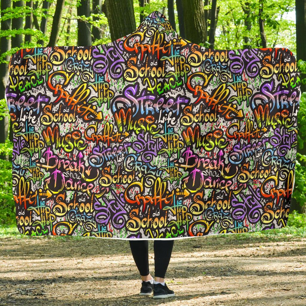 Graffiti Print Pattern Hooded Blanket-grizzshop