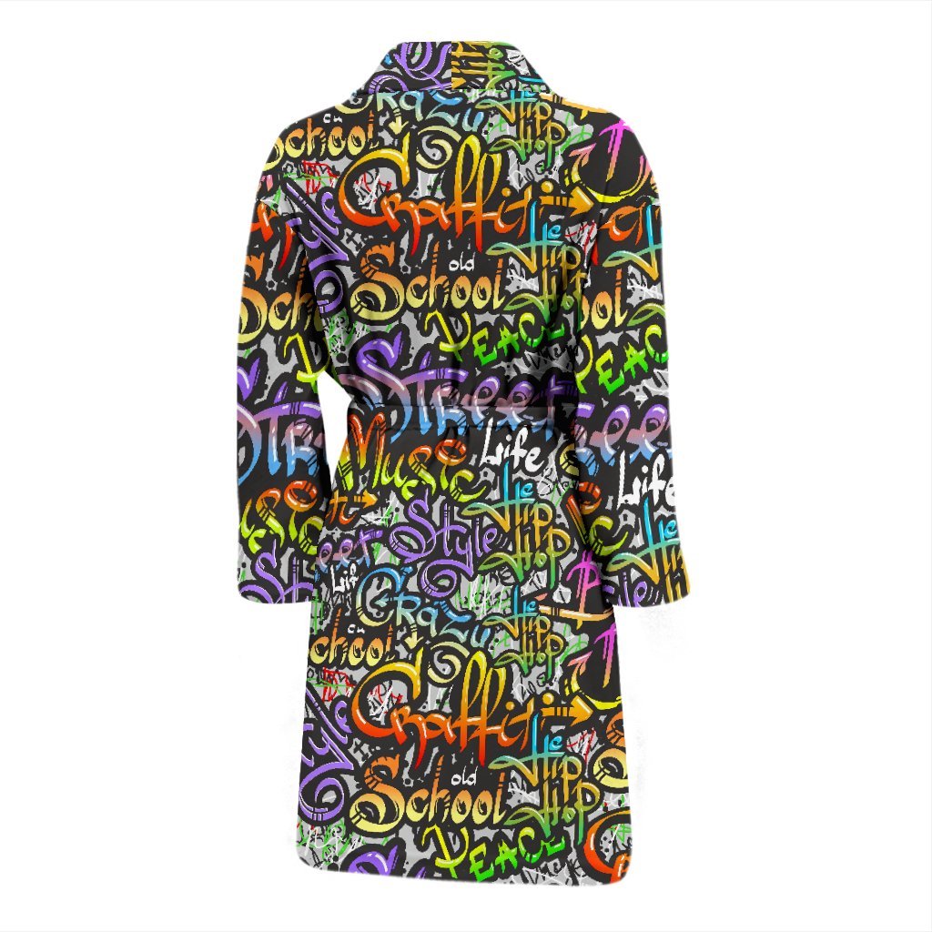 Graffiti Print Pattern Men Long Robe-grizzshop
