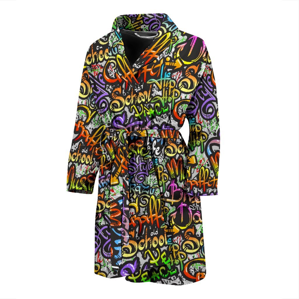 Graffiti Print Pattern Men Long Robe-grizzshop