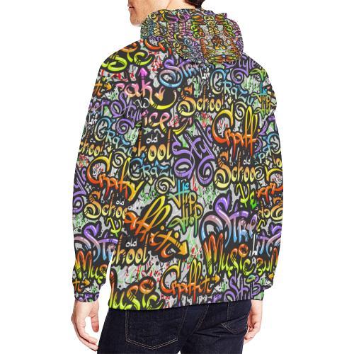 Graffiti Print Pattern Men Pullover Hoodie-grizzshop