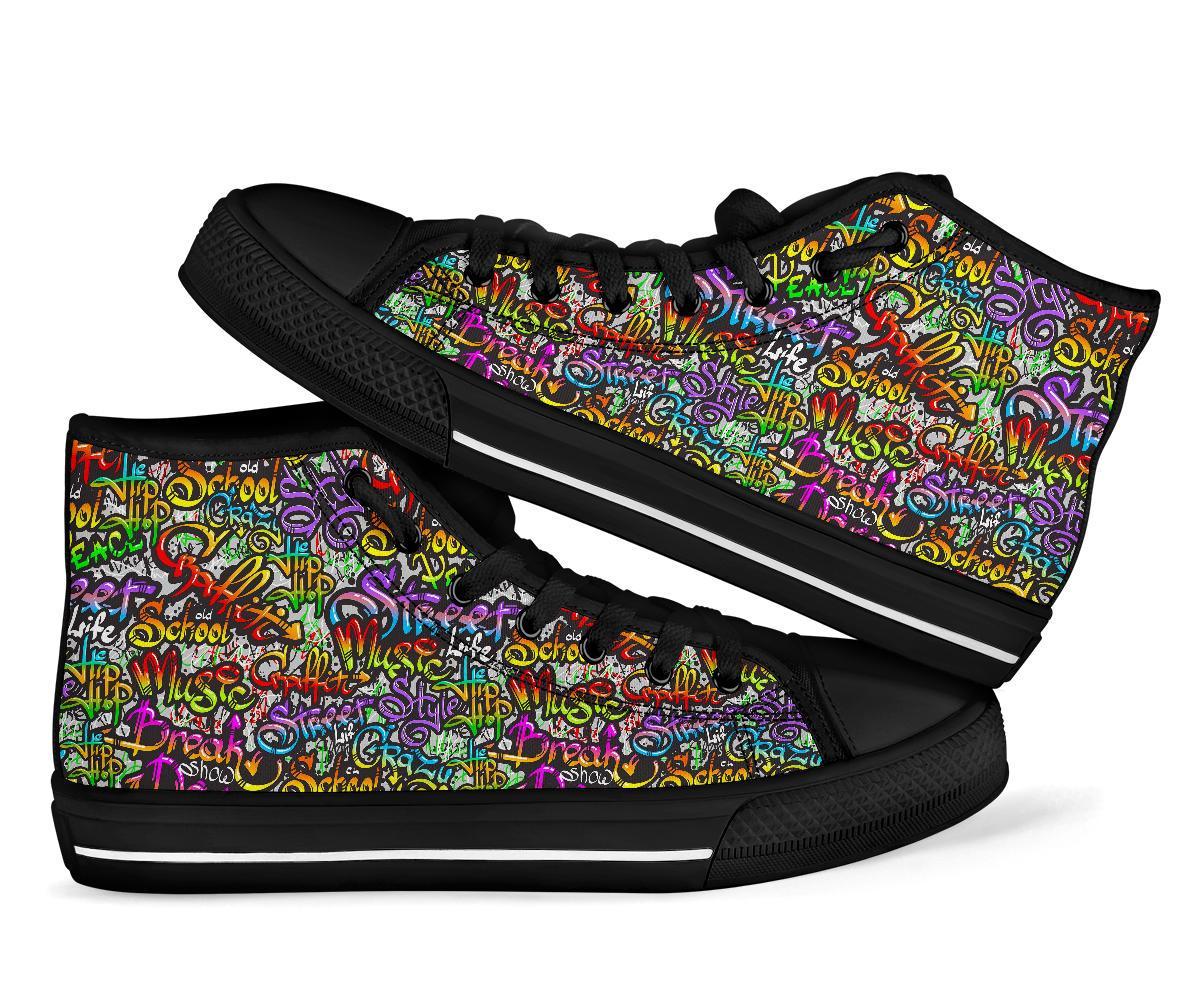 Graffiti Print Pattern Men Women's High Top Shoes-grizzshop