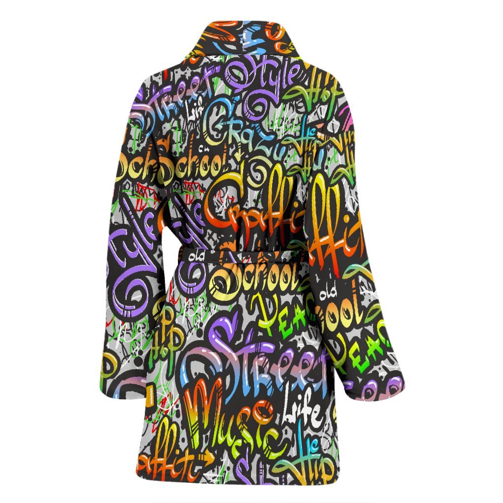 Graffiti Print Pattern Women Long Robe-grizzshop