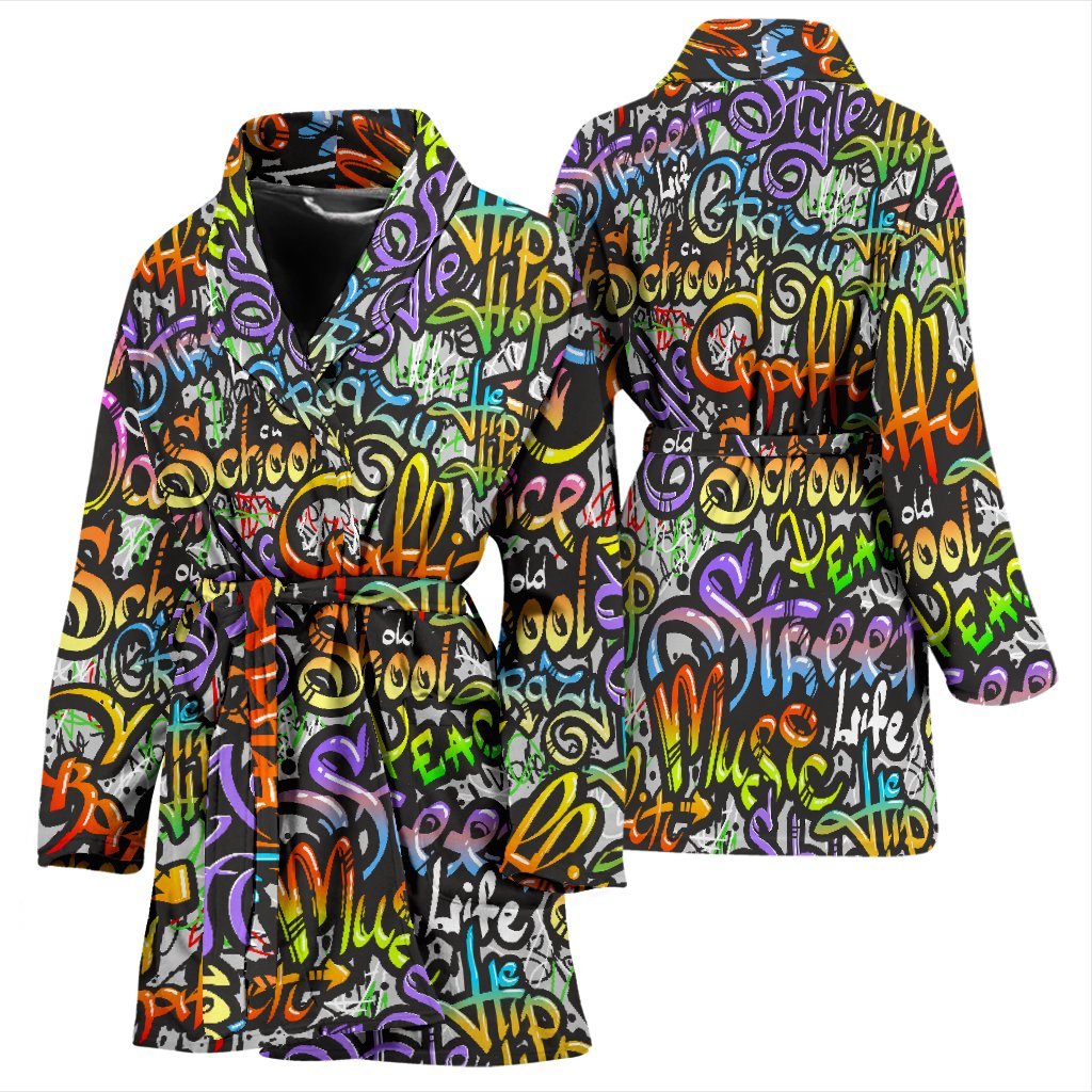 Graffiti Print Pattern Women Long Robe-grizzshop