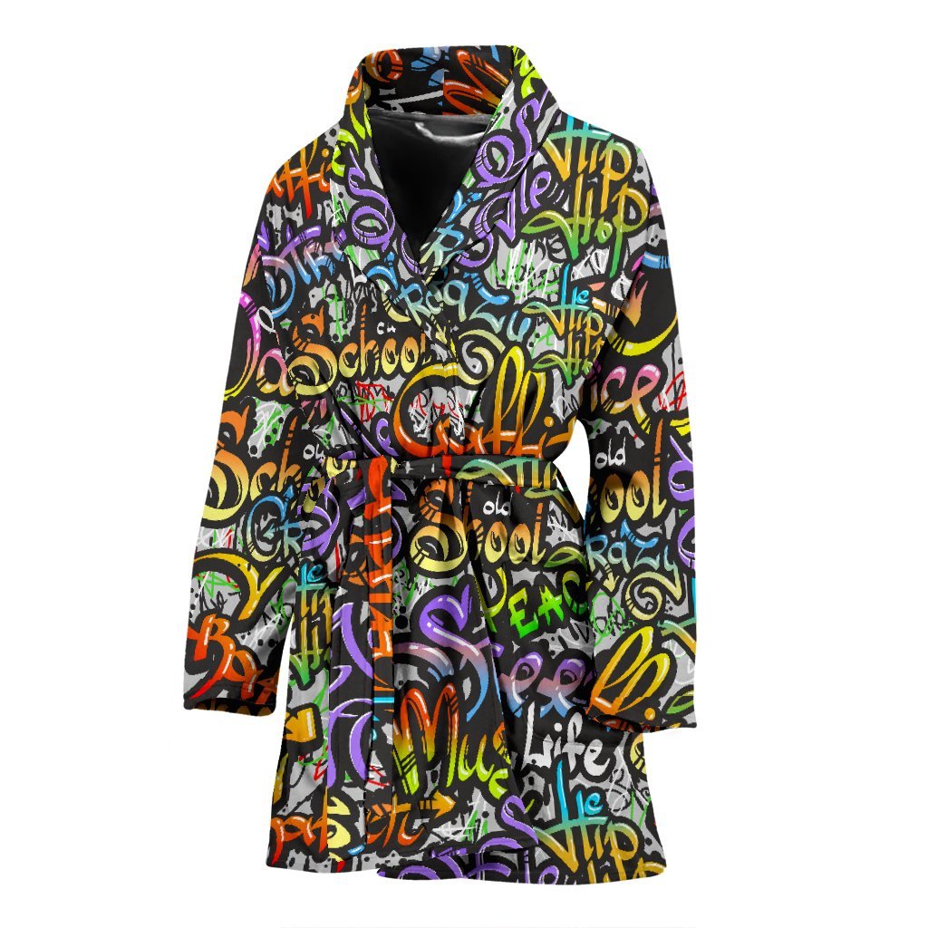 Graffiti Print Pattern Women Long Robe-grizzshop