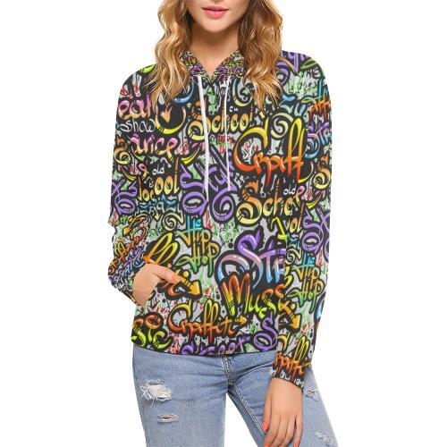 Graffiti Print Pattern Women Pullover Hoodie-grizzshop