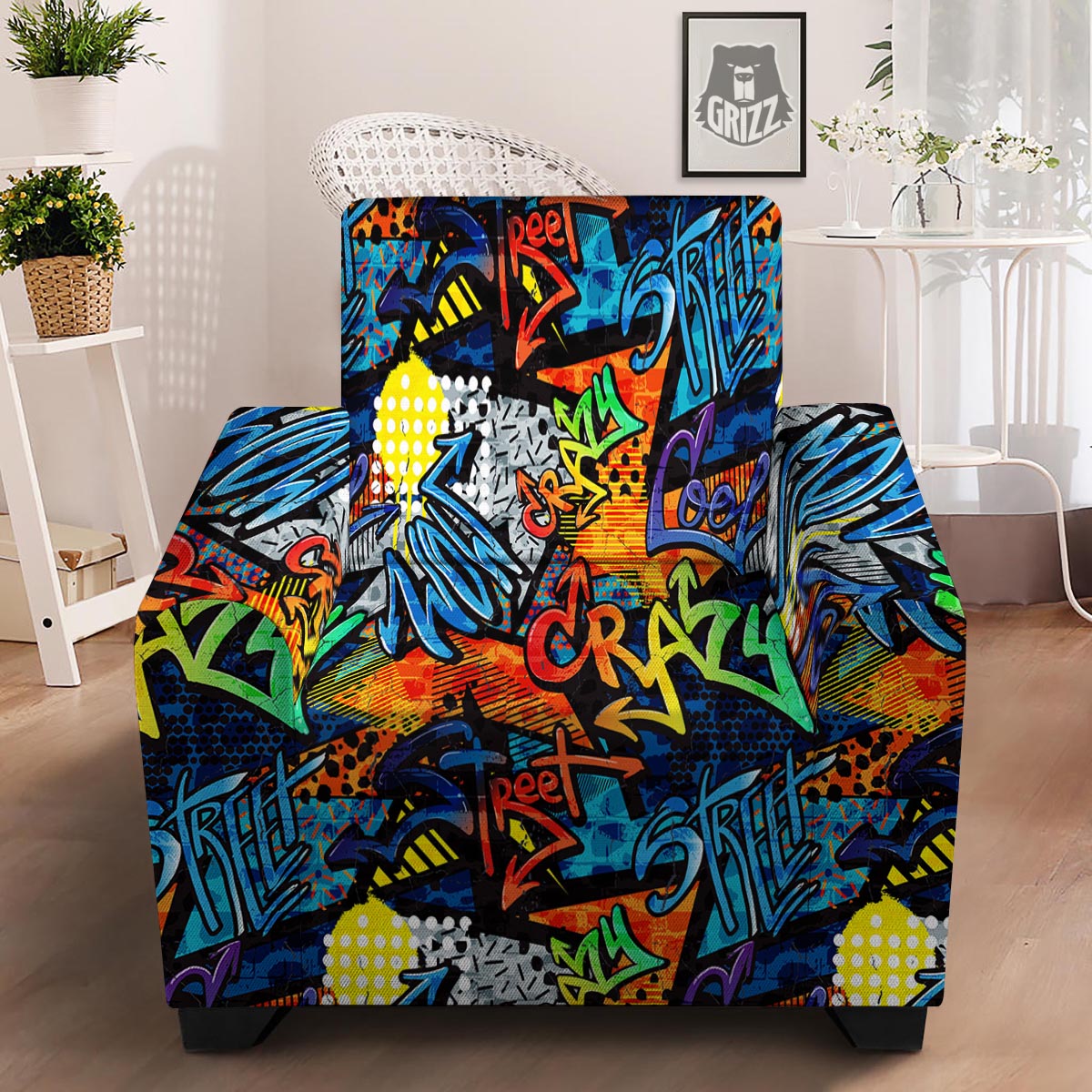 Graffiti Retro Print Pattern Armchair Slipcover-grizzshop