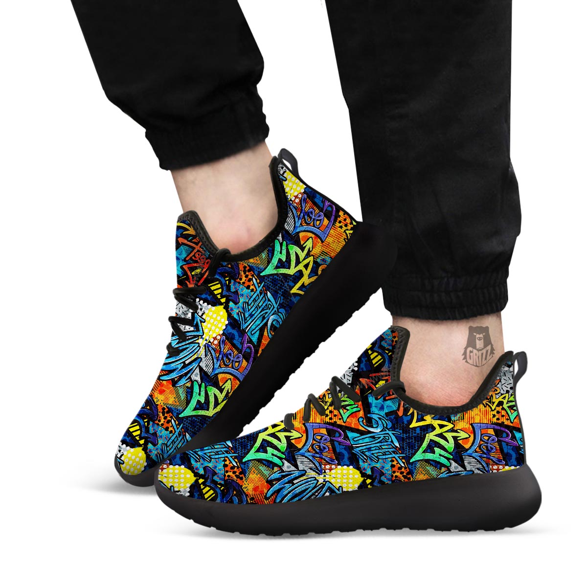 Graffiti Retro Print Pattern Black Athletic Shoes-grizzshop